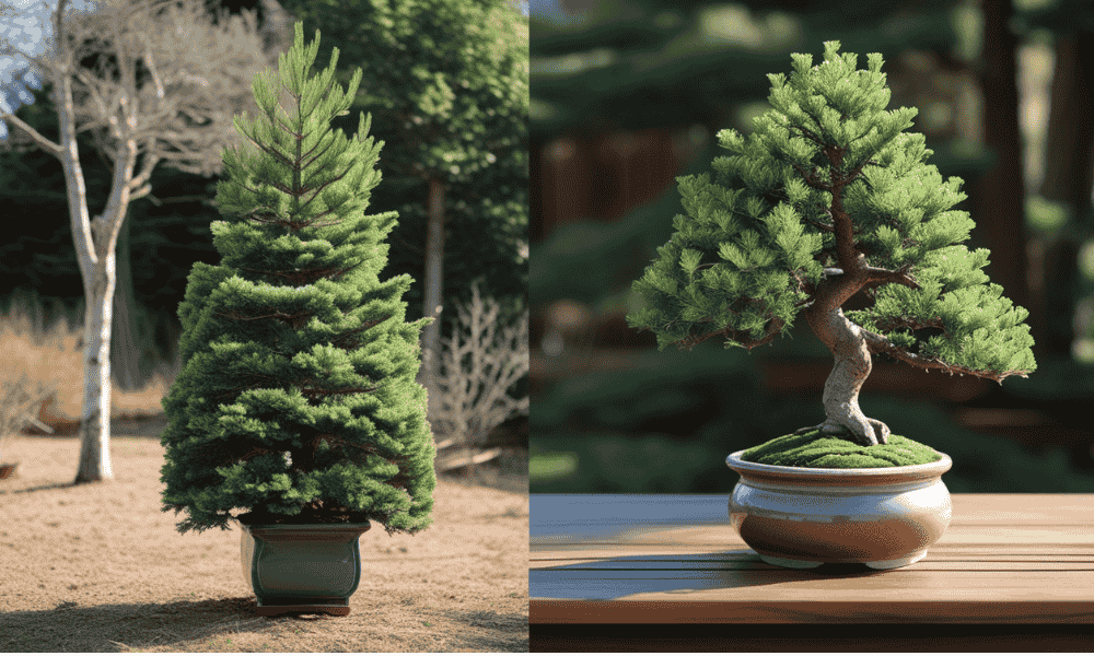 Collage showing upright, cascading, and slanting styles of Juniper Bonsai trees
