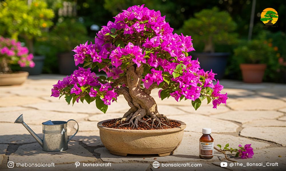 How often should you water and fertilize a bougainvillea bonsai?