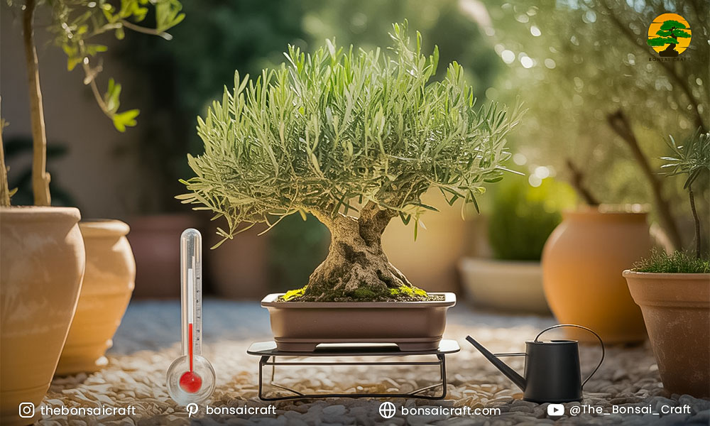 Healthy Olive Bonsai tree thriving under bright sunlight with well-drained soil in a terracotta pot