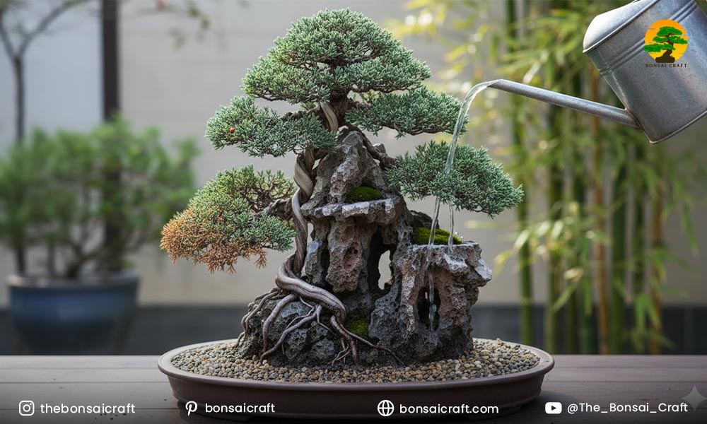 Bonsai rock planting showing common issues such as exposed roots drying or unstable placement