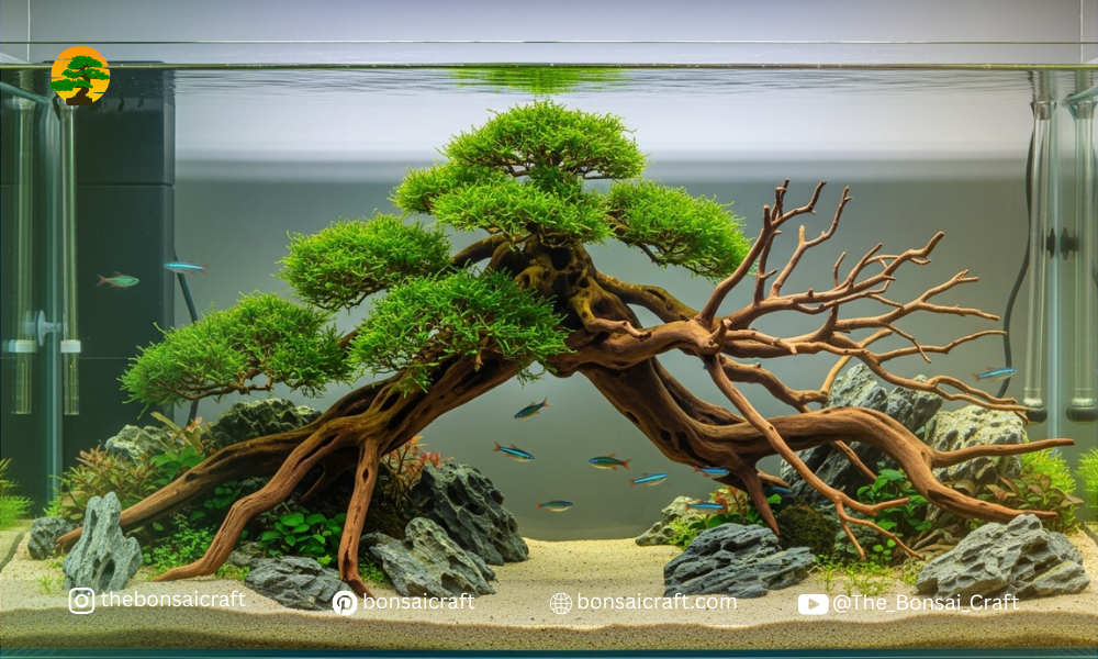 Aquarium-safe bonsai driftwood selected for aquascaping, suitable for underwater use in fish tanks