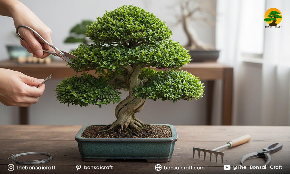 Pruning boxwood bonsai: shaping and maintenance