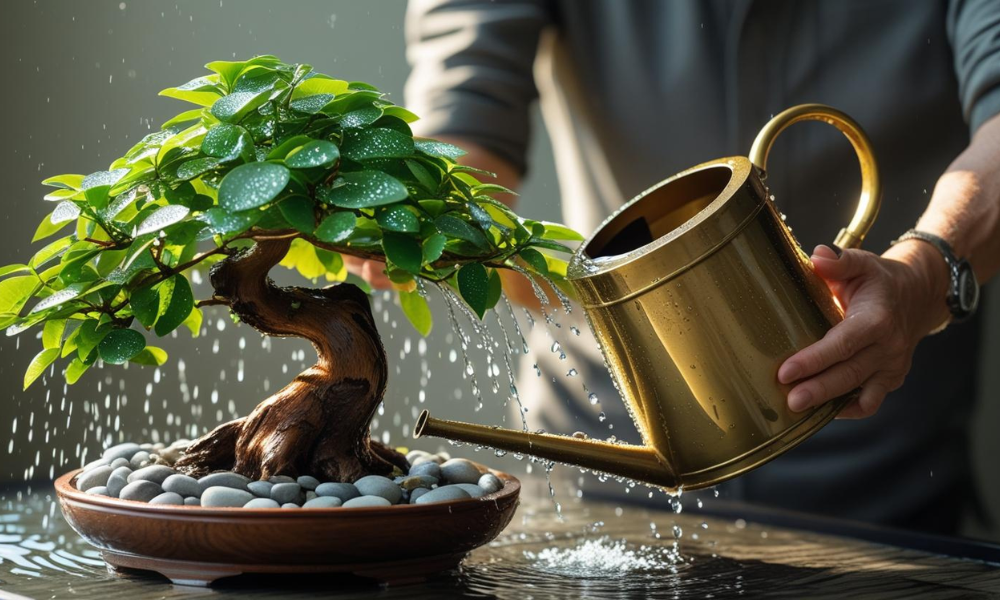 Watering Brazilian rosewood bonsai