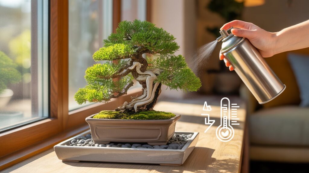 Watering a Sequoia Bonsai using a small watering can