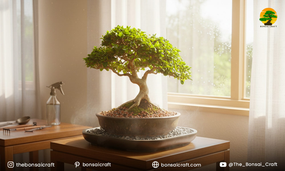 Ideal growing conditions for Premna bonsai including sunlight, humidity, and soil mix