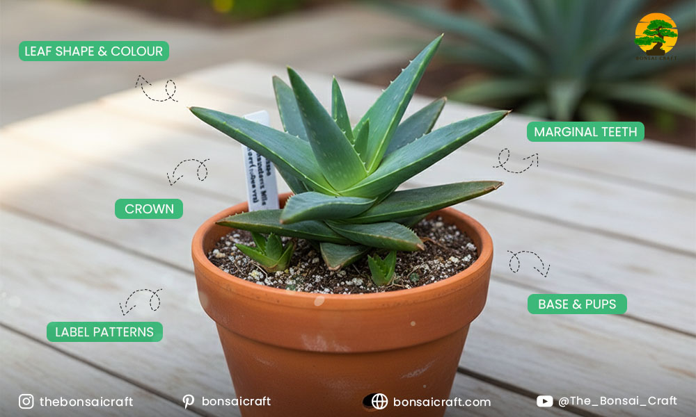 Close-up of Aloe vera barbadensis Miller plant showing thick green leaves with serrated edges and gel-rich interior for easy identification.