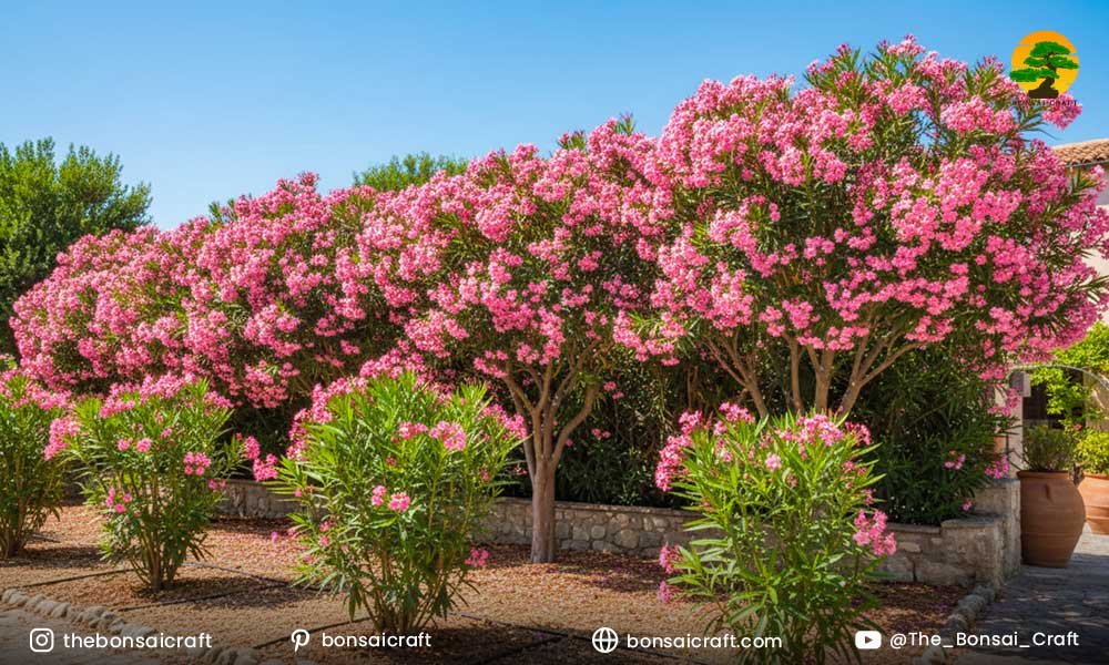 Nerium oleander growing in a sunny, well-drained outdoor spot ideal for planting and strong growth.