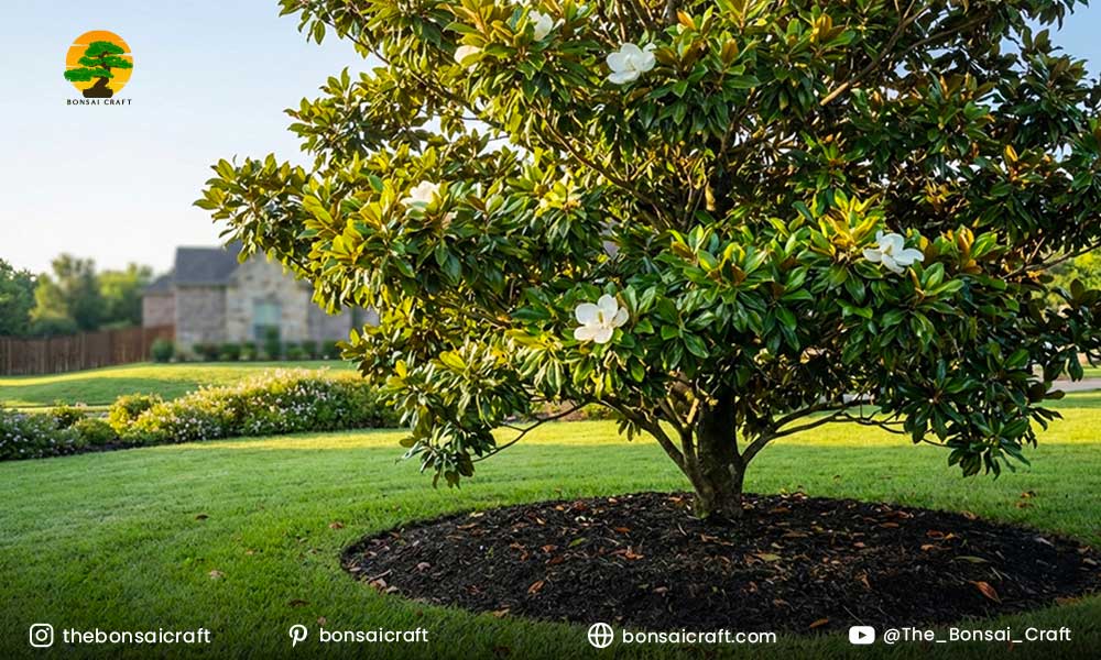 Magnolia grandiflora planted in a sunny, open garden spot with well-drained soil for strong growth