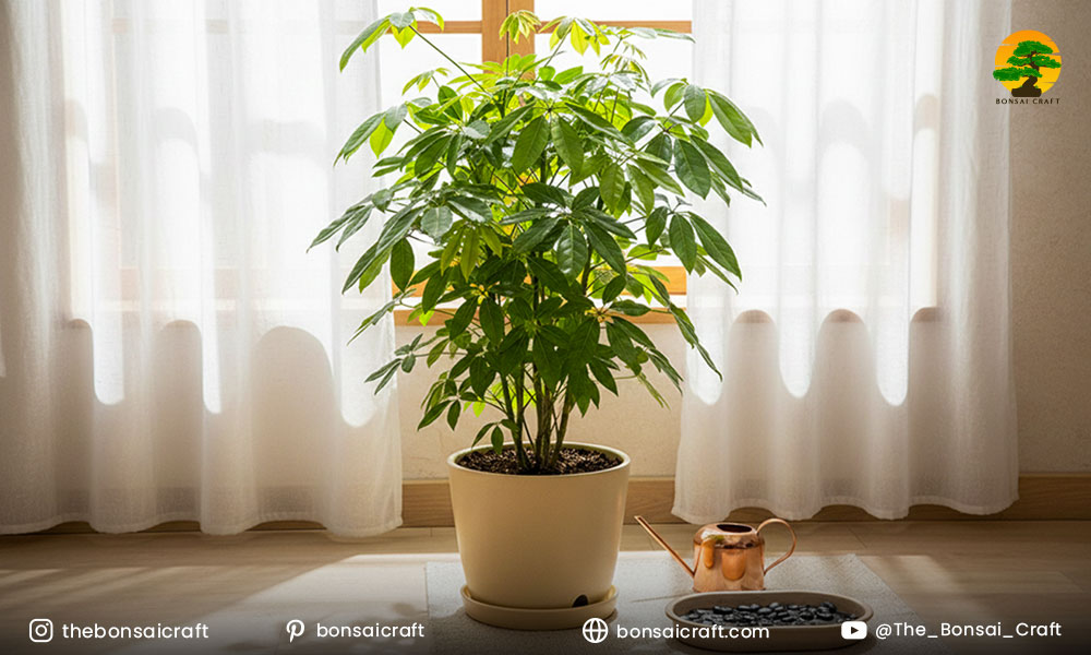 Well-maintained Schefflera arboricola plant thriving in bright, indirect light with proper care