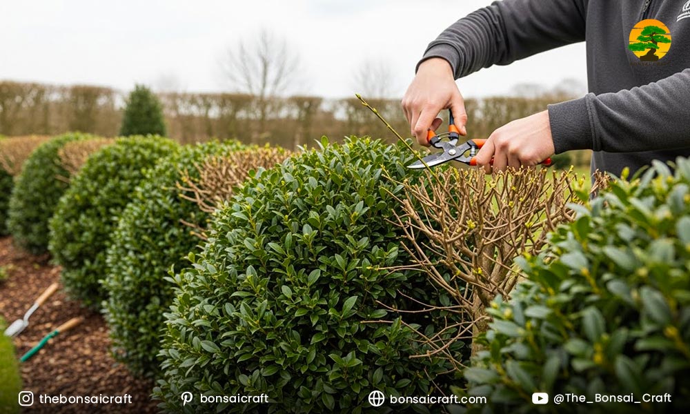 Step-by-step guide to pruning and shaping Ilex glabra hedges for a tidy and attractive look.