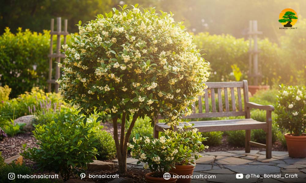 Osmanthus fragrans flowers blooming on branches, known for their sweet and pleasant natural fragrance